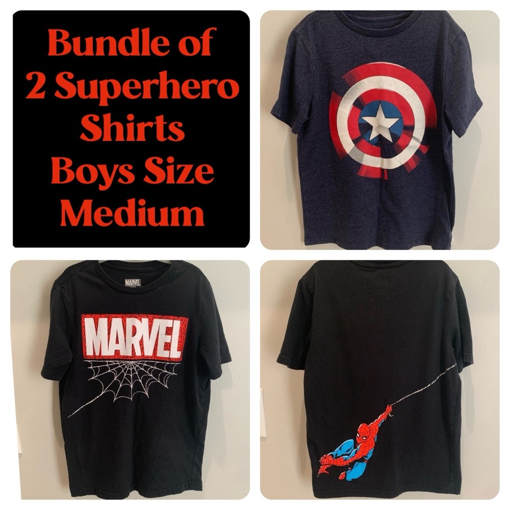 Boys Size Medium Marvel Shirt Bundle, Set of 2 - Spider-Man & Captain America